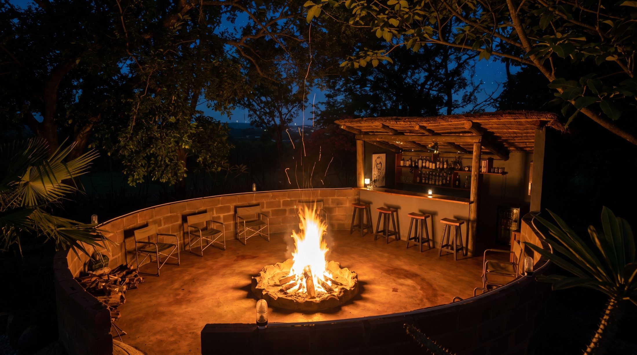 The boma fire at night