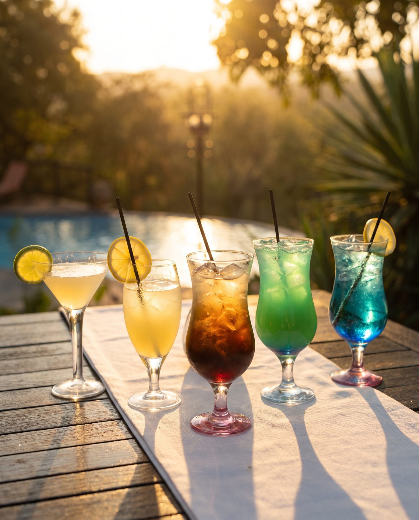 The five signature cocktails at golden hour