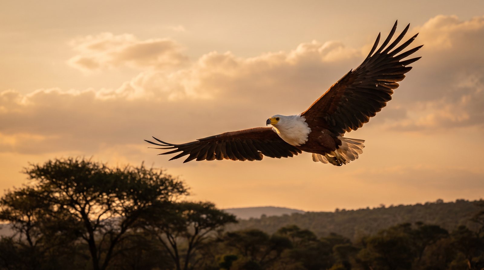 African fish eagle at dusk