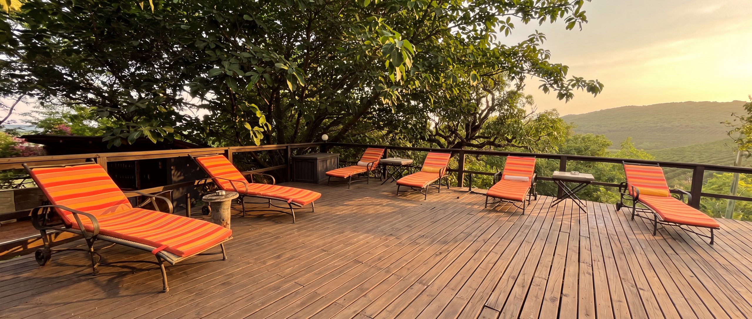 The Abangane viewing deck above the Sabie valley at golden hour